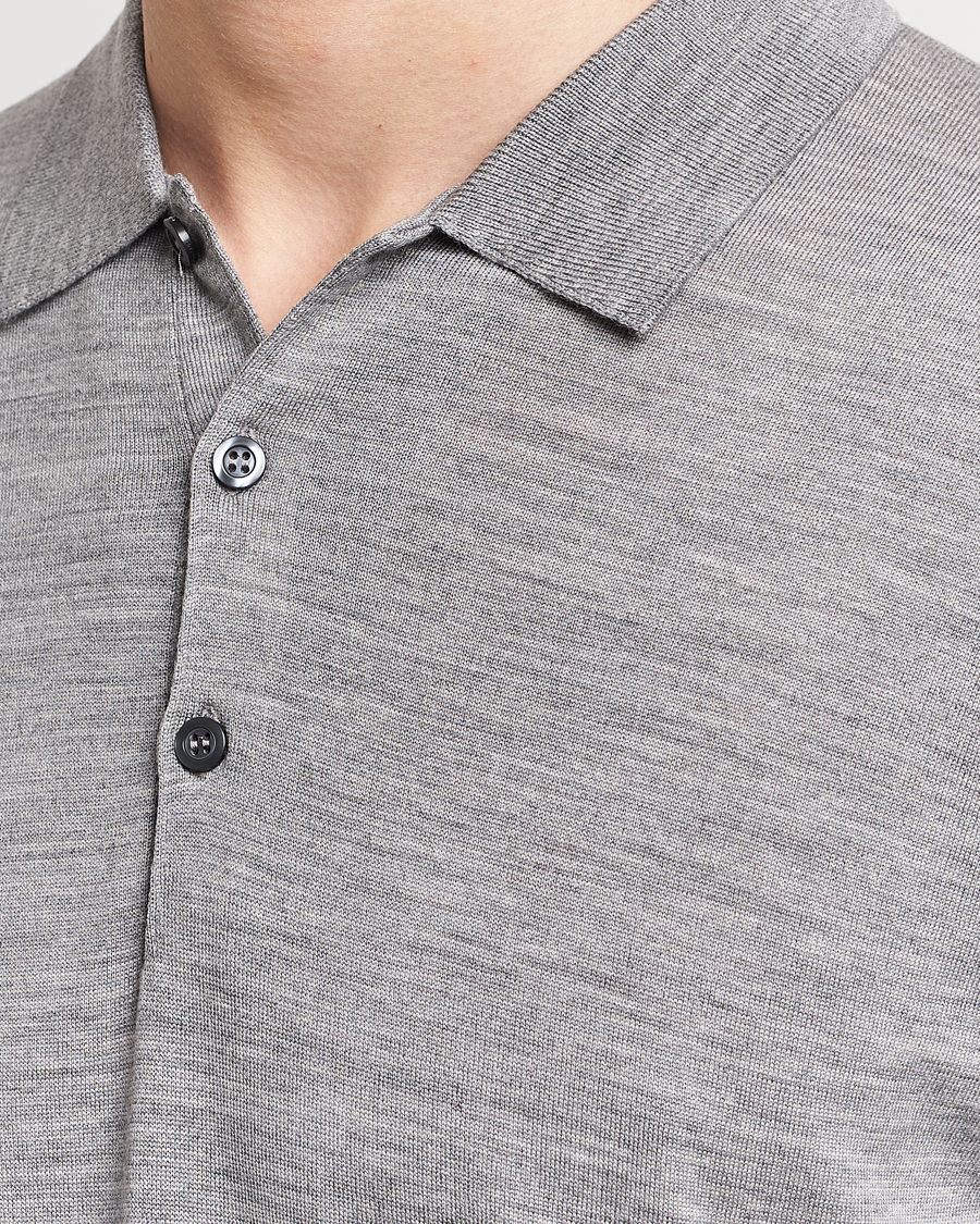 Men | Sweaters & Knitwear | John Smedley | Belper Extra Fine Merino Polo Pullover Silver