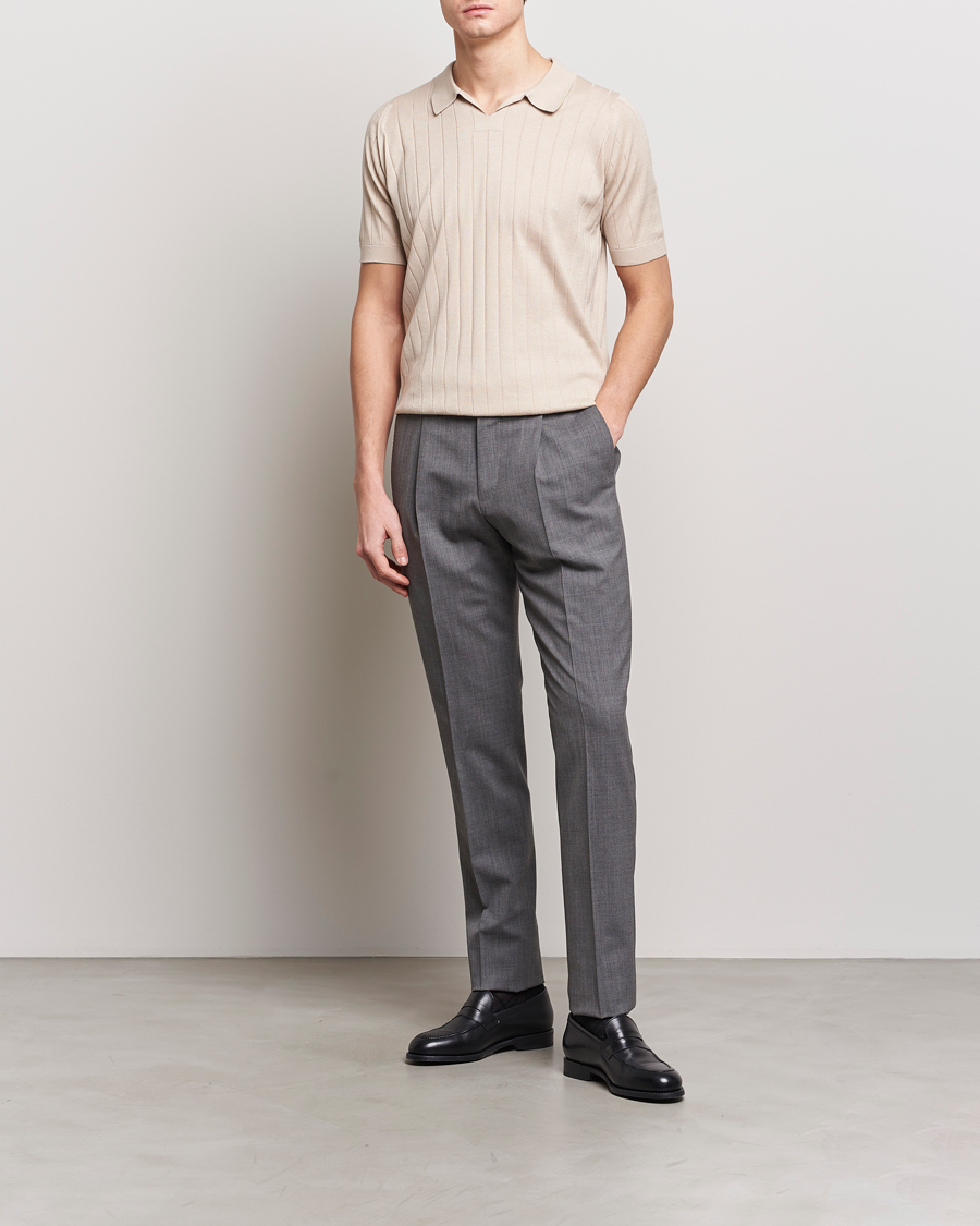 Men | Polo Shirts | John Smedley | Roper Open Collar Sea Island Polo Almond