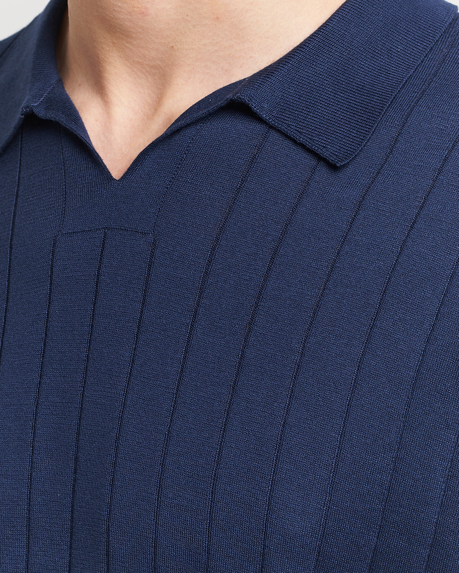 Men | Polo Shirts | John Smedley | Roper Open Collar Sea Island Polo French Navy