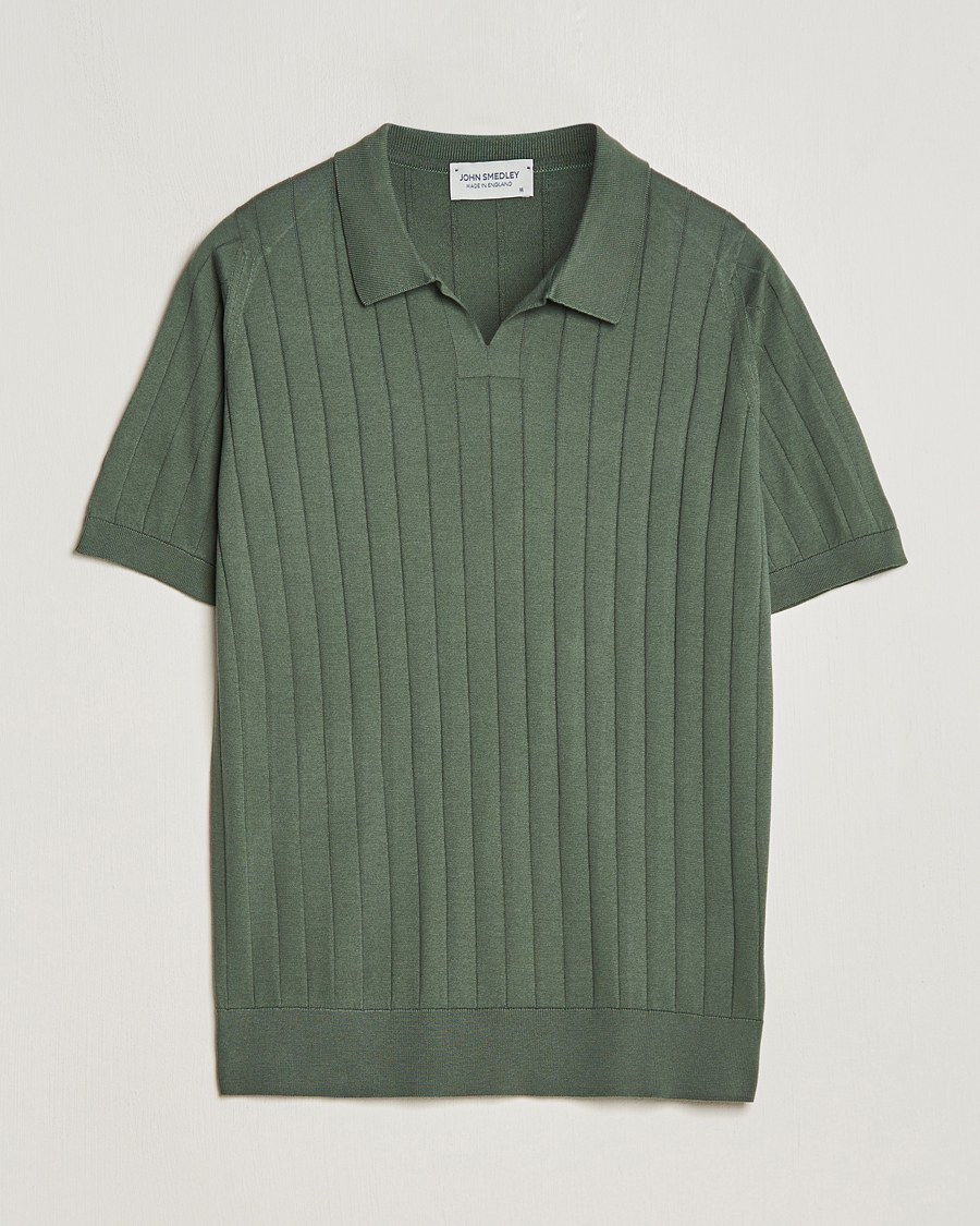 Men | Polo Shirts | John Smedley | Roper Open Collar Sea Island Polo Palm Green