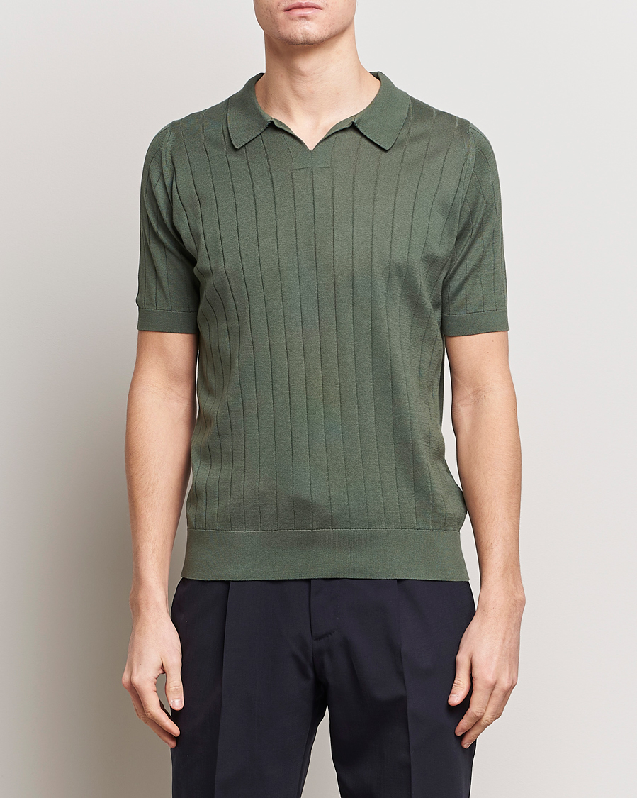 Men | Polo Shirts | John Smedley | Roper Open Collar Sea Island Polo Palm Green