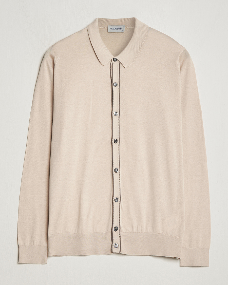 Men | Sweaters & Knitwear | John Smedley | Shadow Tipped Sea Island Cotton Cardigan Almond