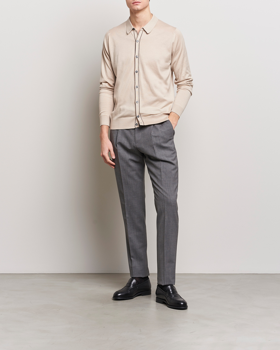 Men | Sweaters & Knitwear | John Smedley | Shadow Tipped Sea Island Cotton Cardigan Almond