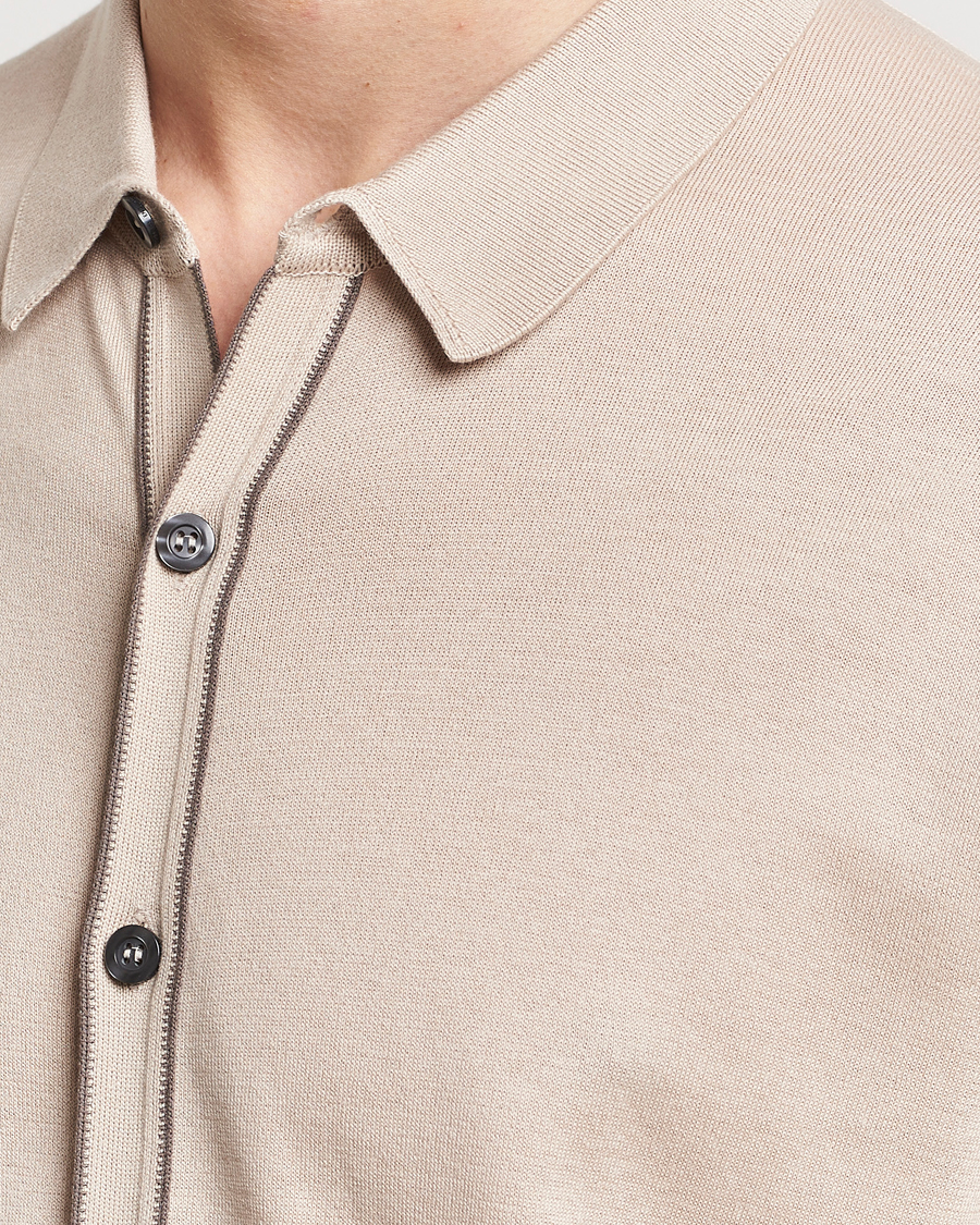 Men | Sweaters & Knitwear | John Smedley | Shadow Tipped Sea Island Cotton Cardigan Almond