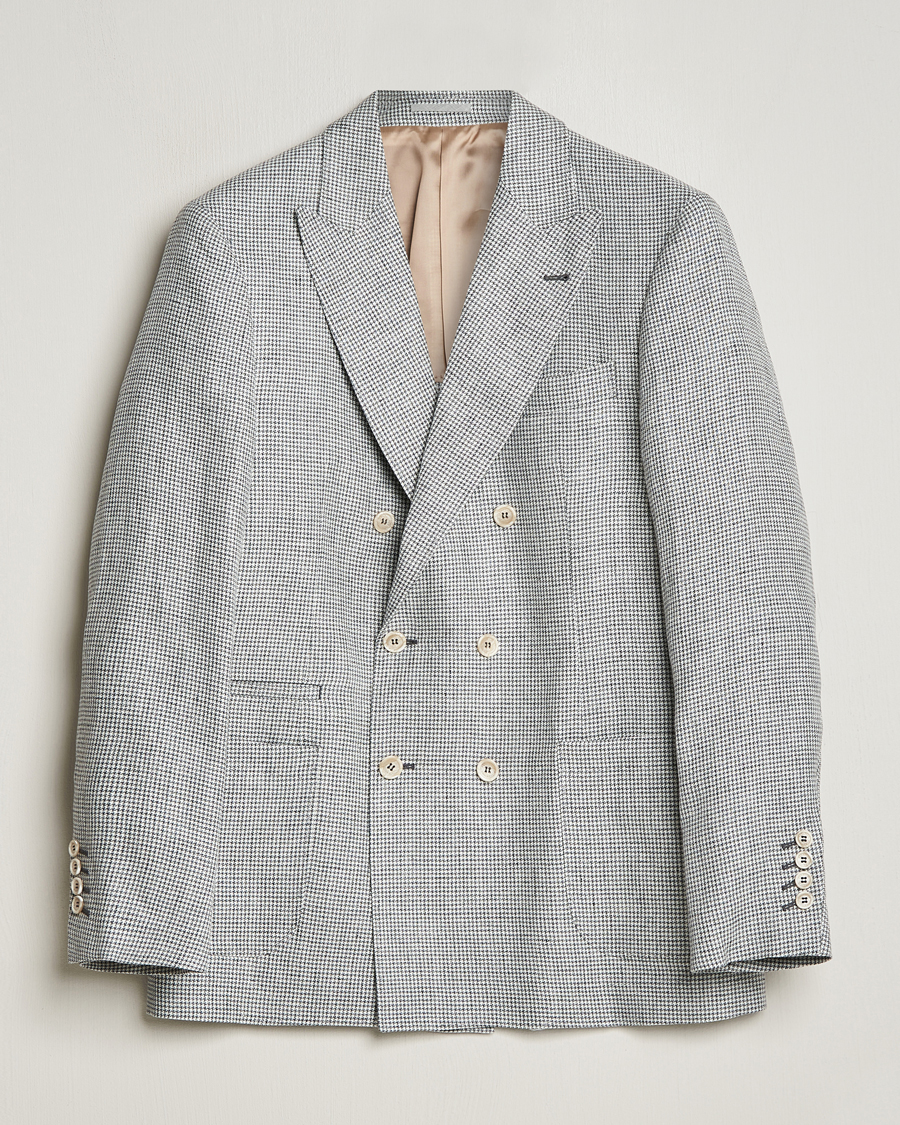 Men | Blazers | Brunello Cucinelli | Double Breasted Houndstooth Blazer Light Grey
