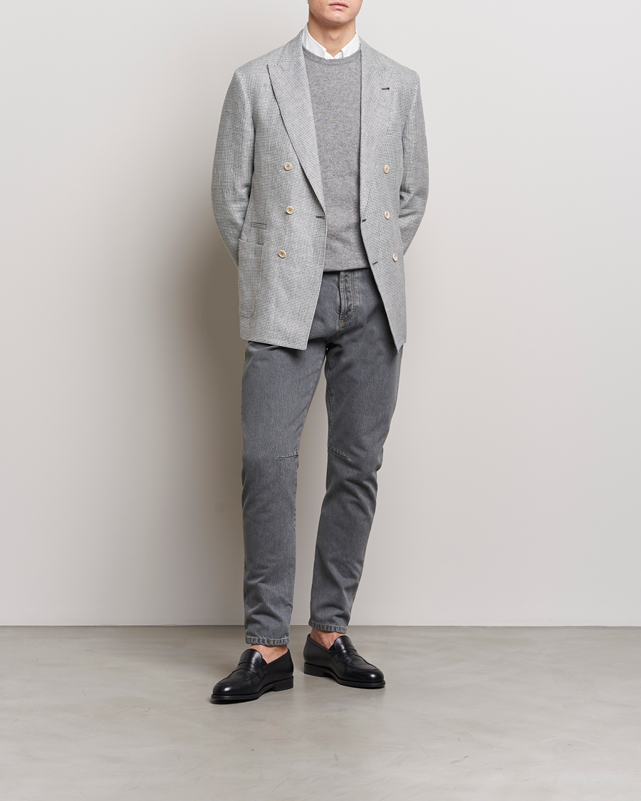 Men | Blazers | Brunello Cucinelli | Double Breasted Houndstooth Blazer Light Grey
