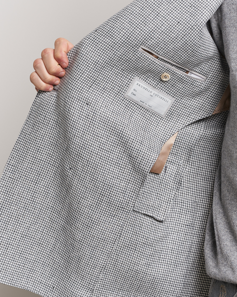Men | Blazers | Brunello Cucinelli | Double Breasted Houndstooth Blazer Light Grey