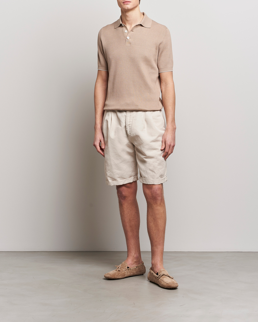 Men | Polo Shirts | Brunello Cucinelli | Rib Stitch Knitted Polo Beige