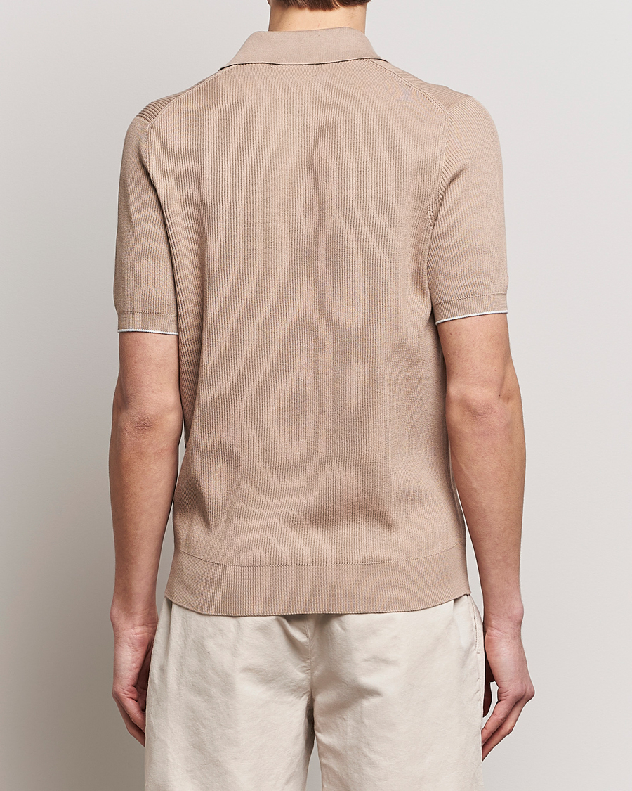 Men | Polo Shirts | Brunello Cucinelli | Rib Stitch Knitted Polo Beige