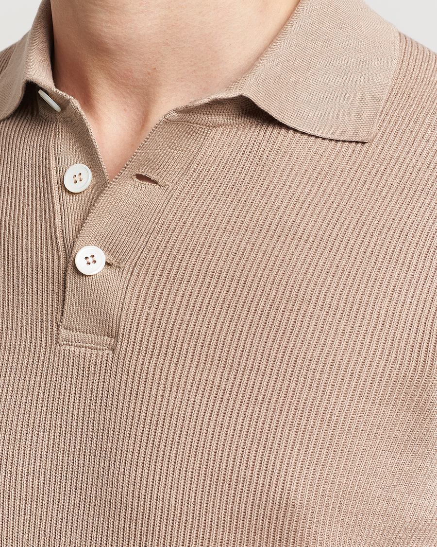 Men | Polo Shirts | Brunello Cucinelli | Rib Stitch Knitted Polo Beige
