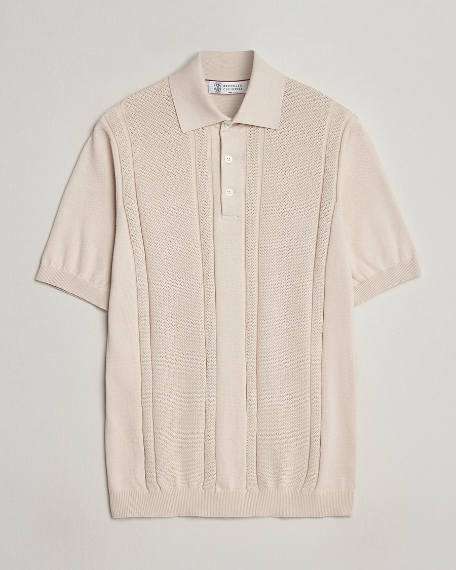 Men | Polo Shirts | Brunello Cucinelli | Front Structure Knitted Polo Light Beige