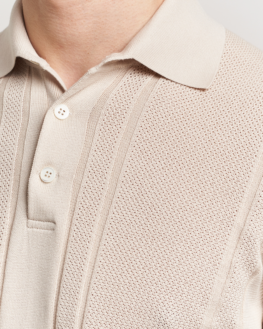 Men | Polo Shirts | Brunello Cucinelli | Front Structure Knitted Polo Light Beige