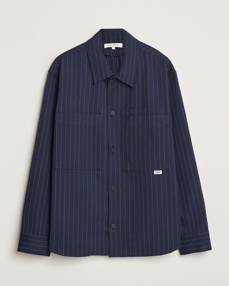 Men | Coats & Jackets | Maison Kitsuné | Pinstriped Overshirt Navy