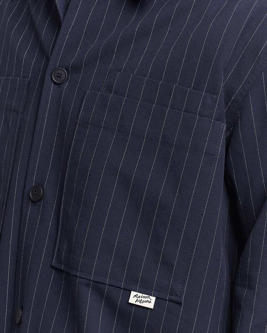 Men | Coats & Jackets | Maison Kitsuné | Pinstriped Overshirt Navy