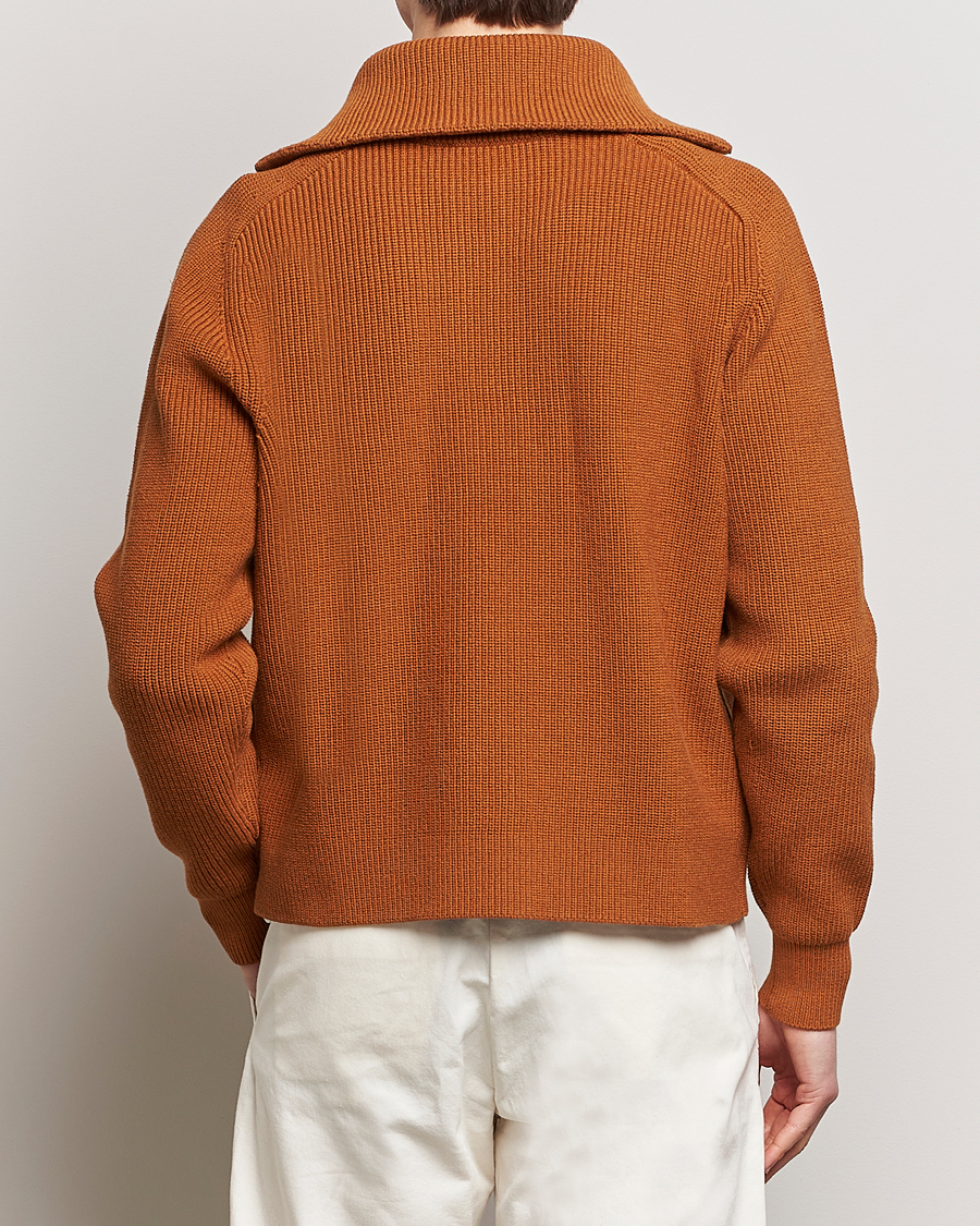 Men | Sweaters & Knitwear | Maison Kitsuné | Tonal Fox Head Ribbed Half Zip Tobacco