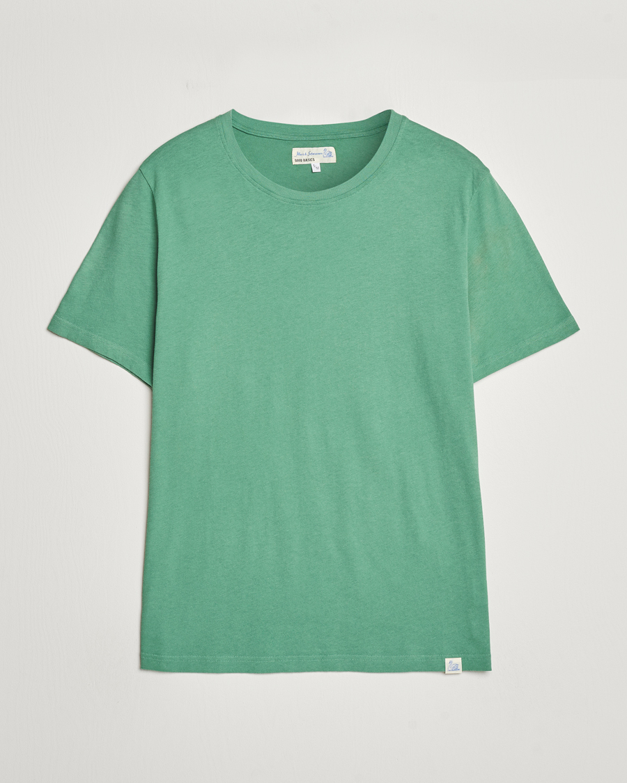 Men | T-Shirts | Merz b. Schwanen | Organic Cotton Washed Crew Neck T-Shirt Grass Green