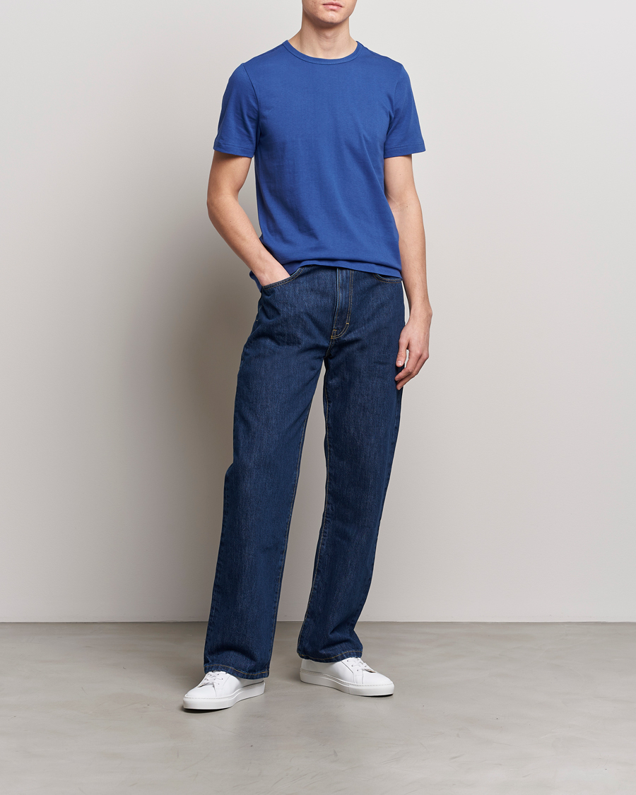 Men | T-Shirts | Merz b. Schwanen | 1950s Classic Loopwheeled T-Shirt Vintage Blue