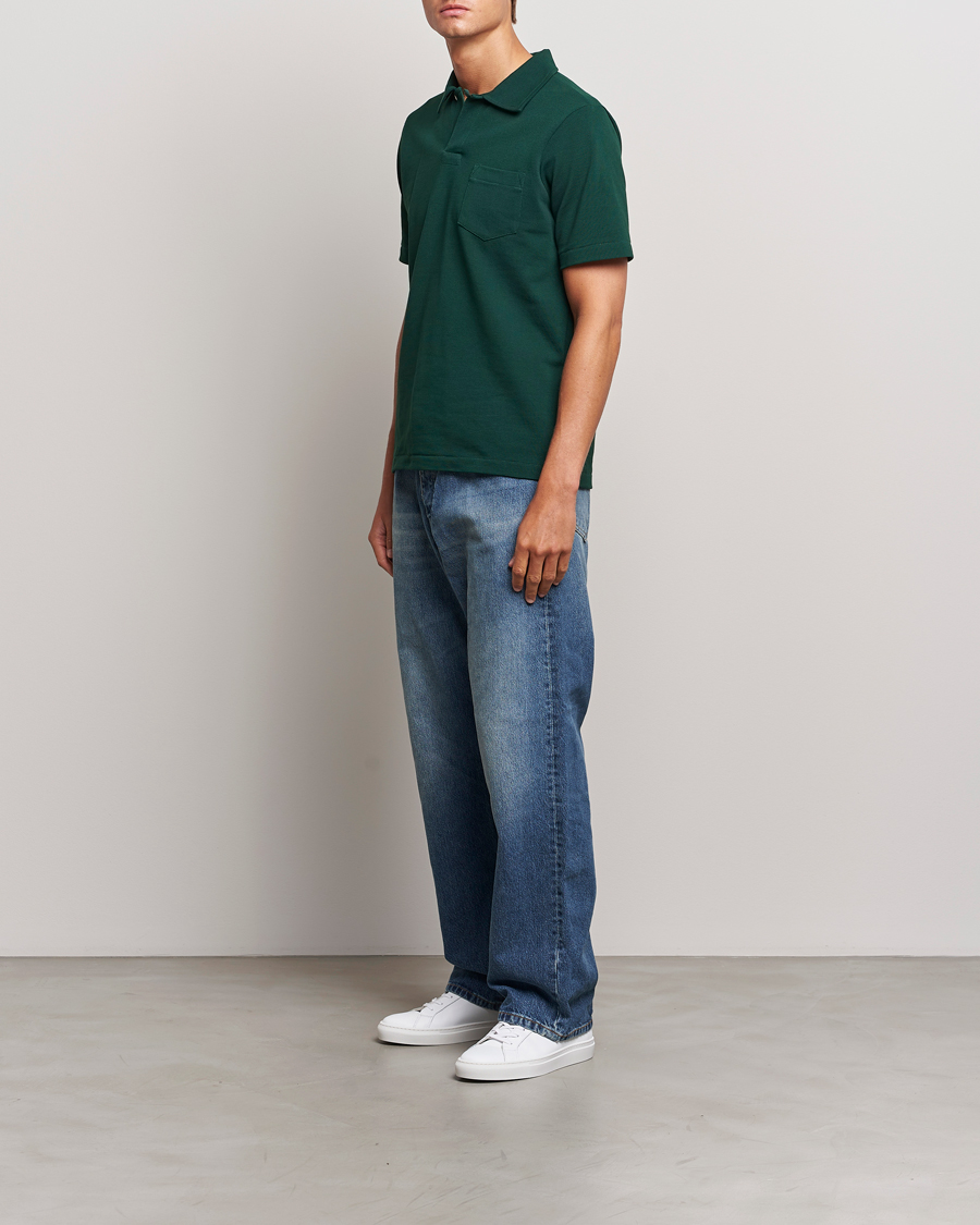 Men | Polo Shirts | Merz b. Schwanen | Organic Cotton Washed Polo Classic Green