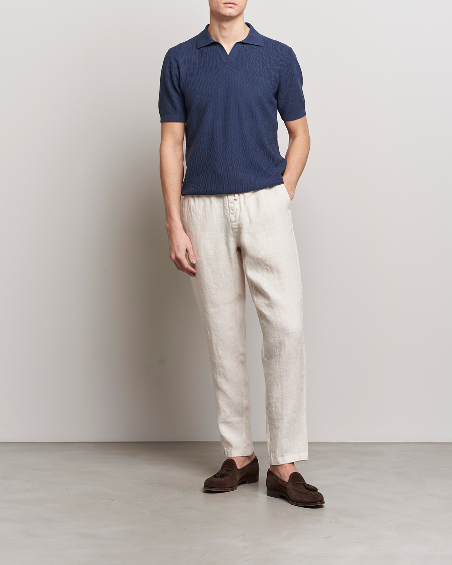 Men | Polo Shirts | Altea | Knitted Chevron Polo Navy