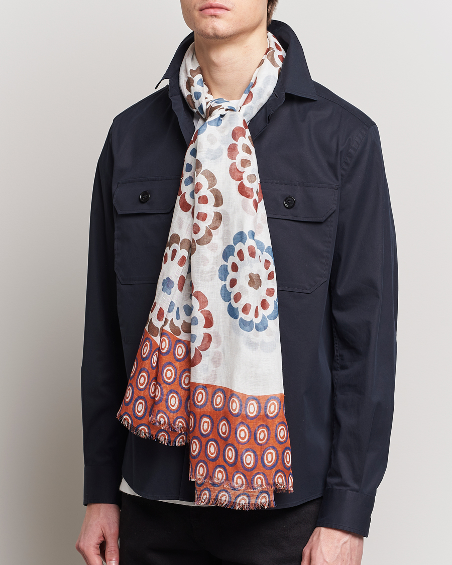 Men | Altea Printed Linen Scarf Green/Orange | Altea | Printed Linen Scarf Green/Orange