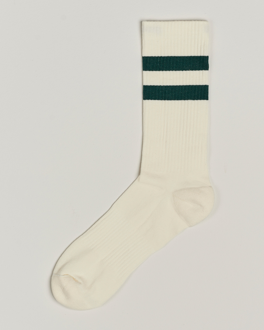 Men | Underwear & Socks | Sweyd | Two Stripe Cotton Socks White/Green
