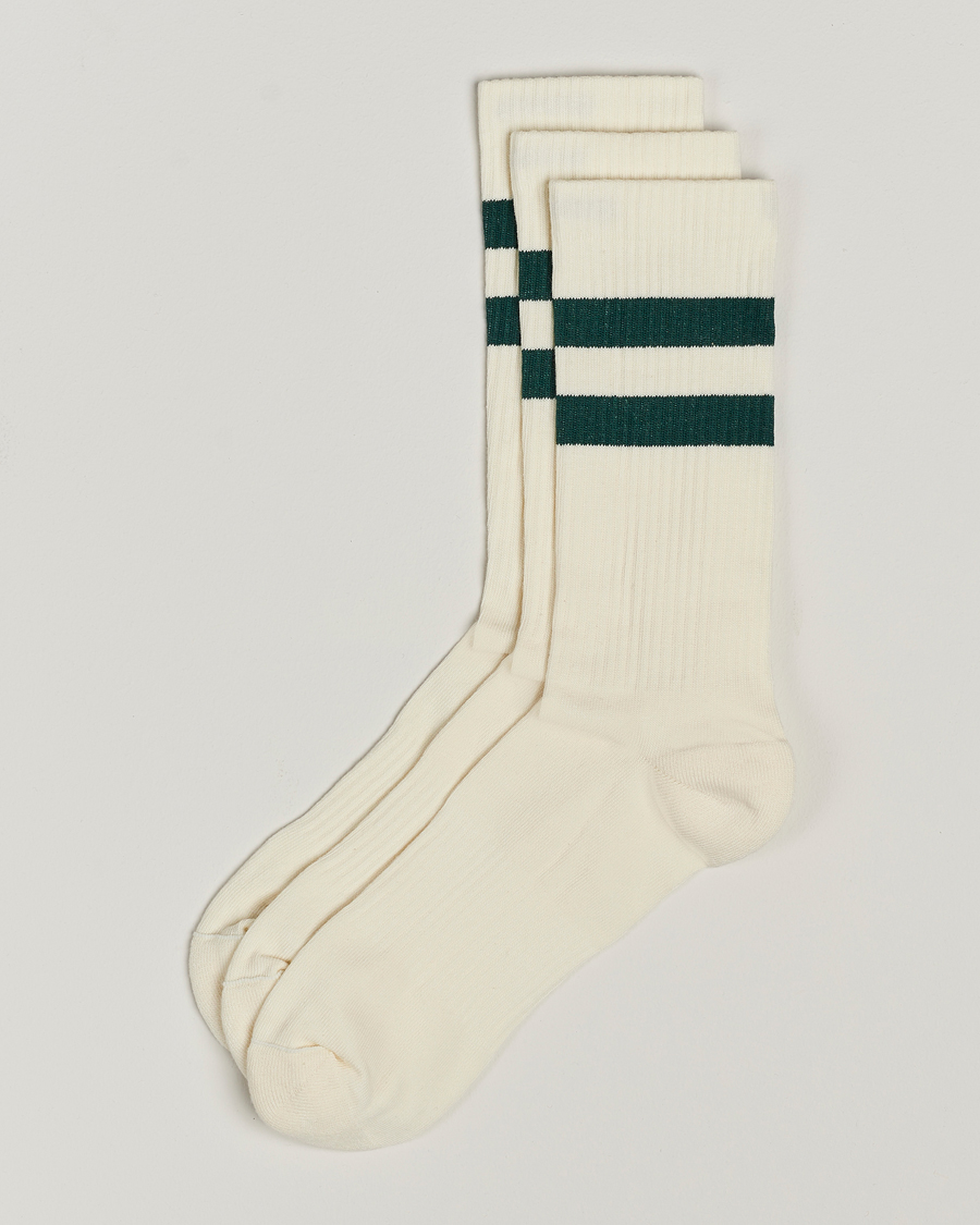 Men | Underwear & Socks | Sweyd | 3-Pack Two Stripe Cotton Socks White/Green