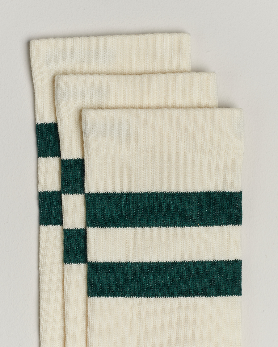 Men | Underwear & Socks | Sweyd | 3-Pack Two Stripe Cotton Socks White/Green