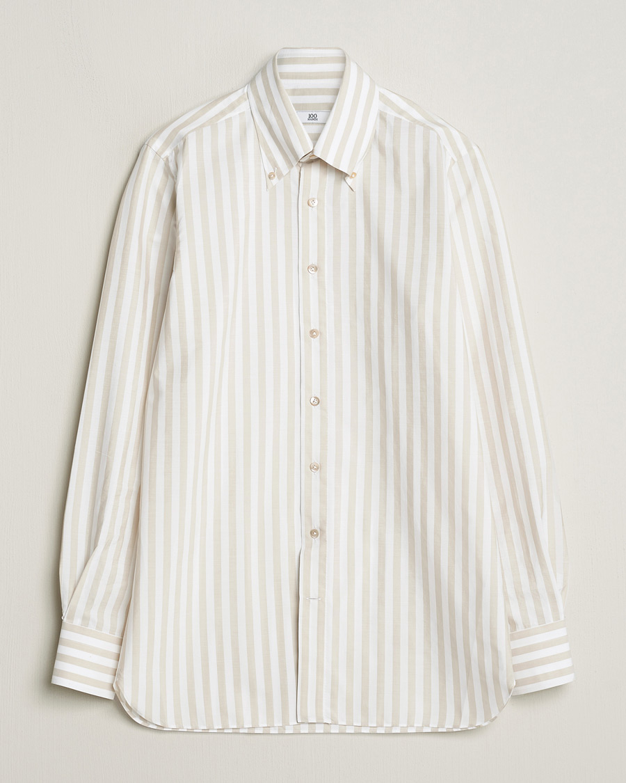 Men | Shirts | 100Hands | Striped Cotton Shirt Brown/White