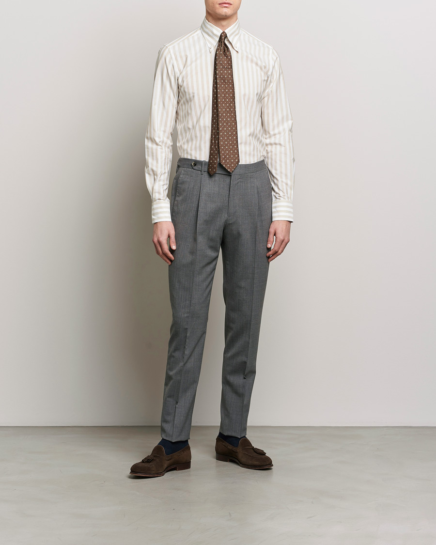 Men | Shirts | 100Hands | Striped Cotton Shirt Brown/White