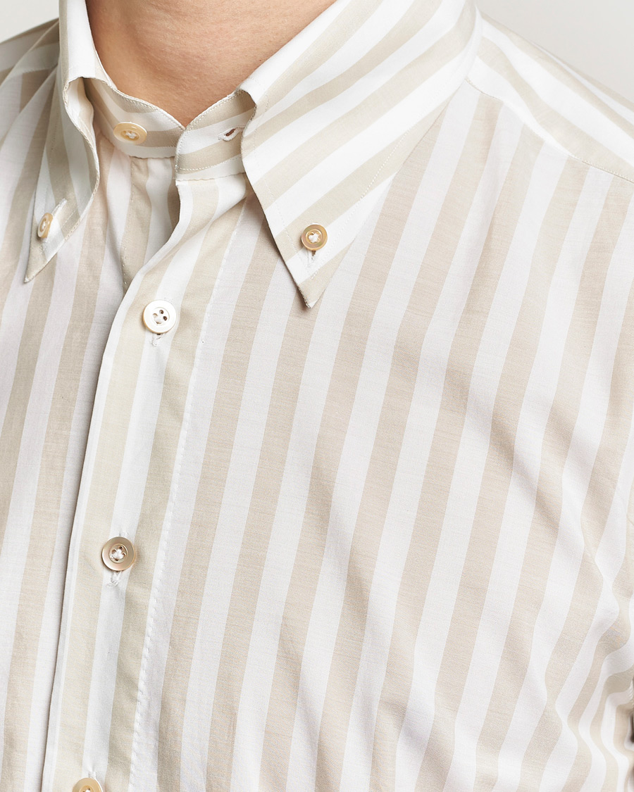 Men | Shirts | 100Hands | Striped Cotton Shirt Brown/White