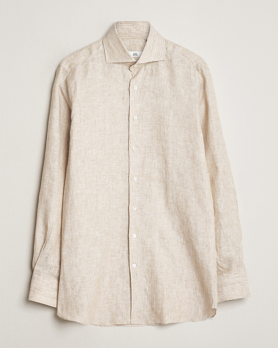 Men | Shirts | 100Hands | Striped Linen Shirt Brown