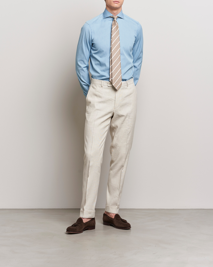 Men | Shirts | 100Hands | Ice Wash Denim Shirt Light Blue