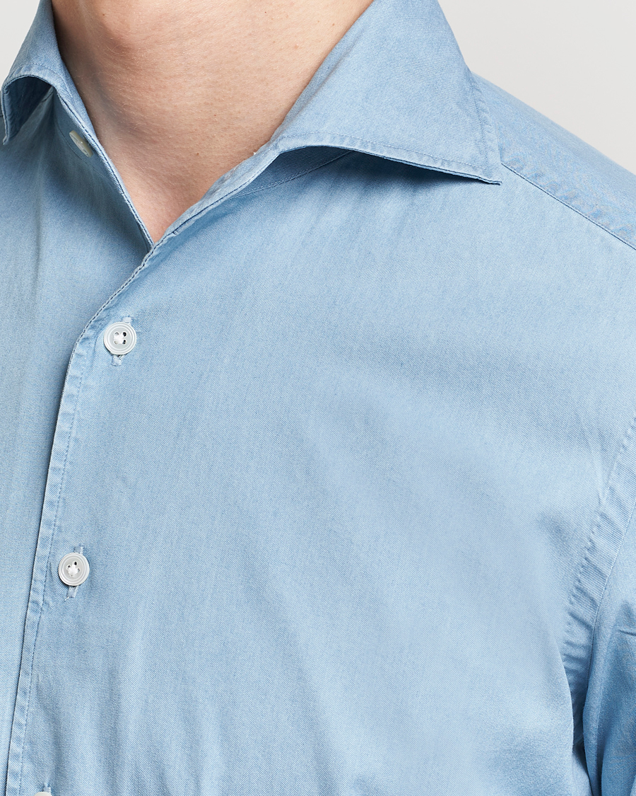 Men | Shirts | 100Hands | Ice Wash Denim Shirt Light Blue