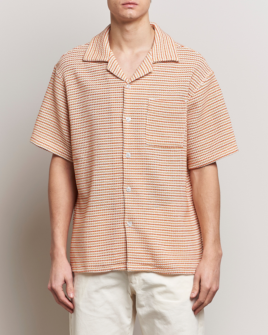 Men | Shirts | Drôle de Monsieur | Micro Check Camp Shirt Orange