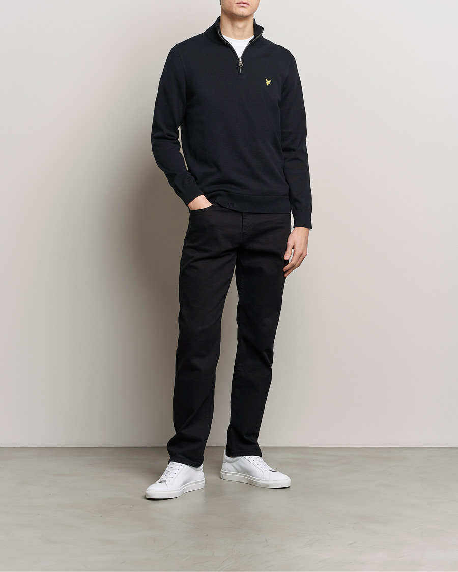 Men | Sweaters & Knitwear | Lyle & Scott | Cotton Knitted Half Zip Jet Black
