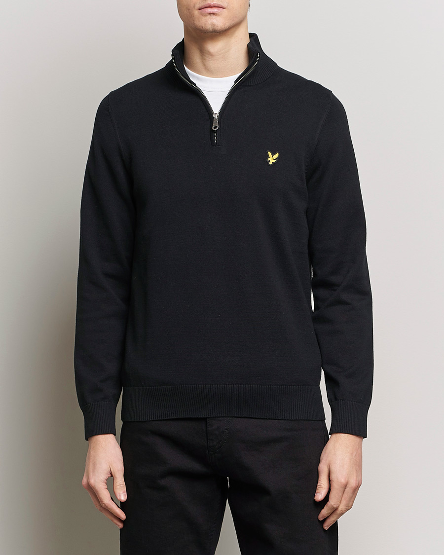 Men | Sweaters & Knitwear | Lyle & Scott | Cotton Knitted Half Zip Jet Black