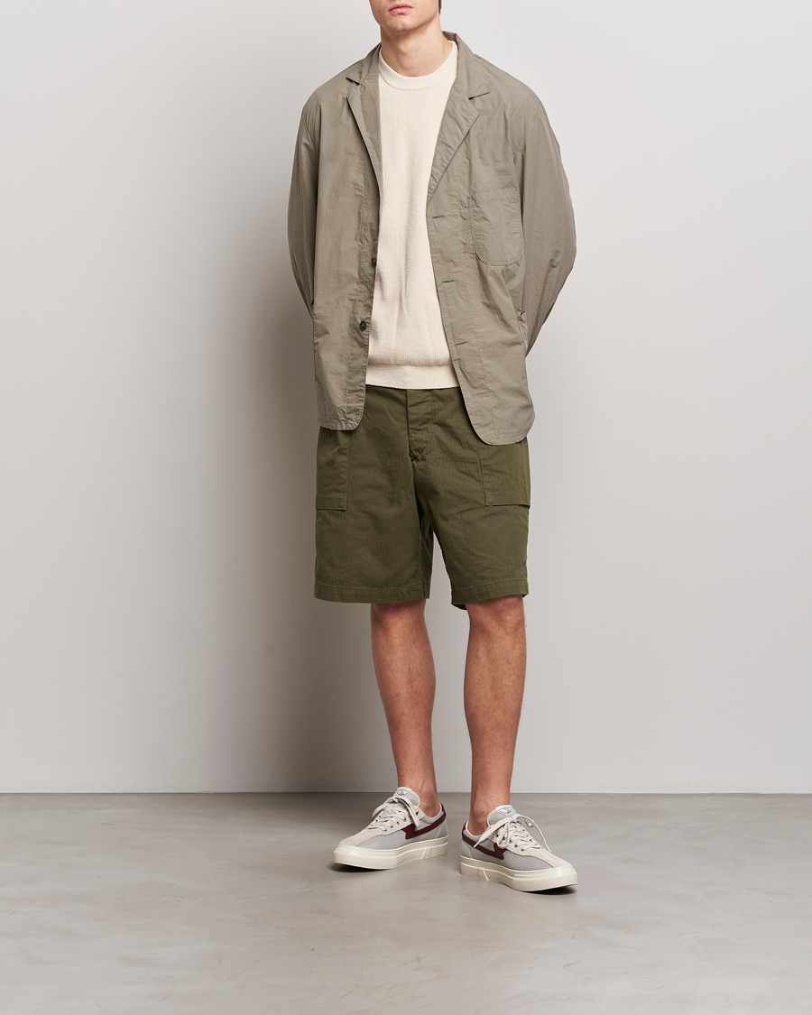 Men | Shorts | orSlow | Herringbone Cotton Cargo Short Army Green