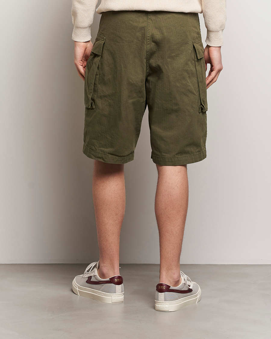Men | Shorts | orSlow | Herringbone Cotton Cargo Short Army Green