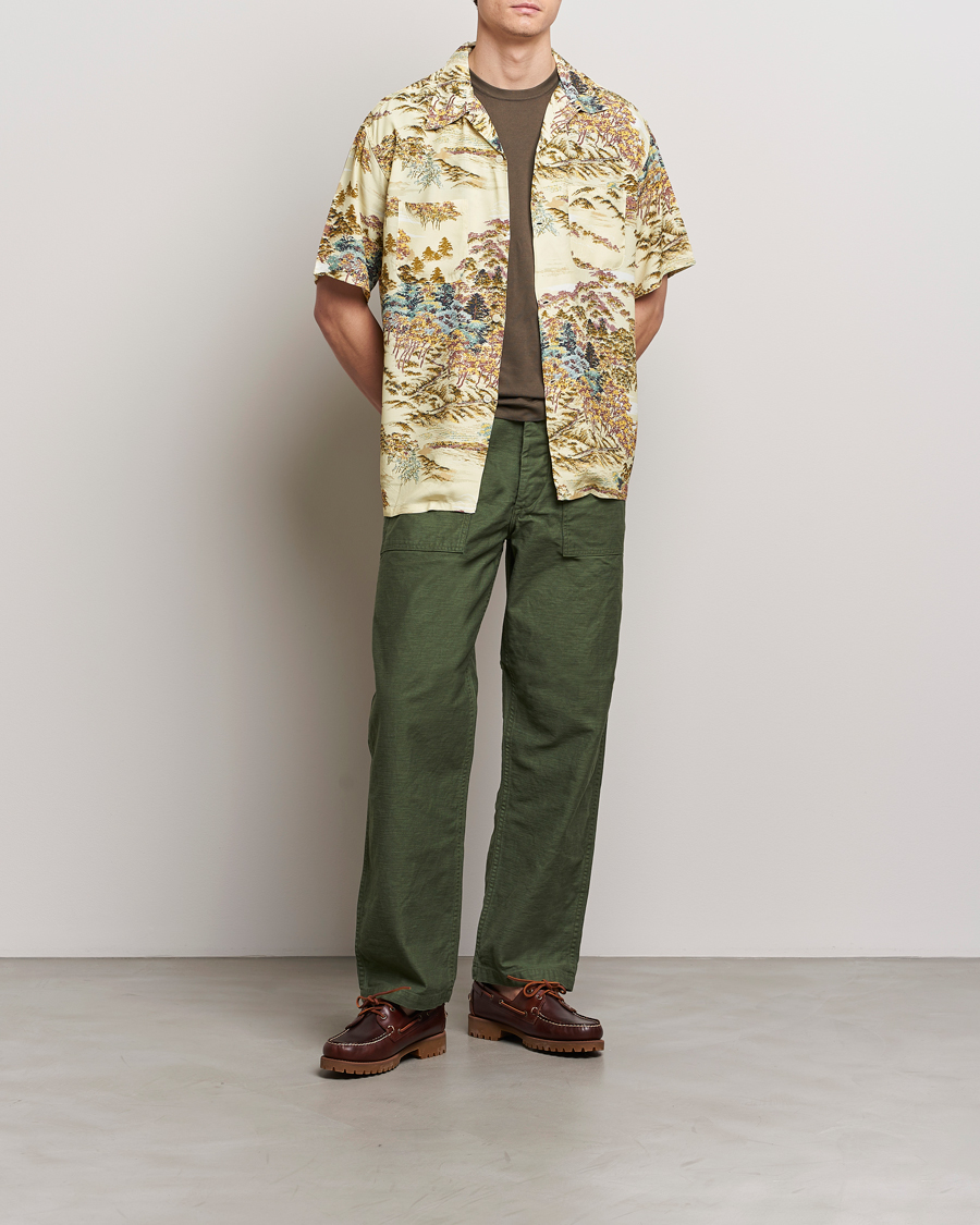 Men | Shirts | orSlow | Printed Rayon Camp Shirt Yellow