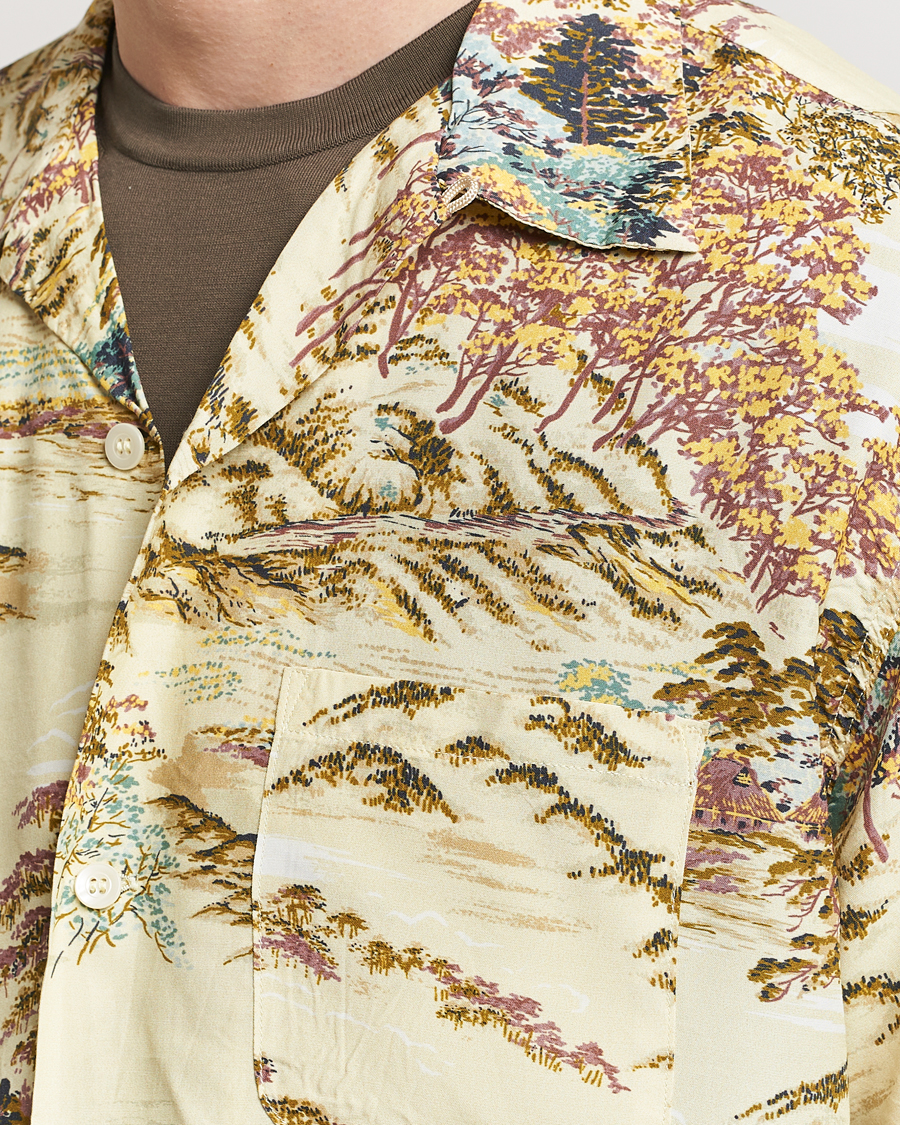 Men | Shirts | orSlow | Printed Rayon Camp Shirt Yellow
