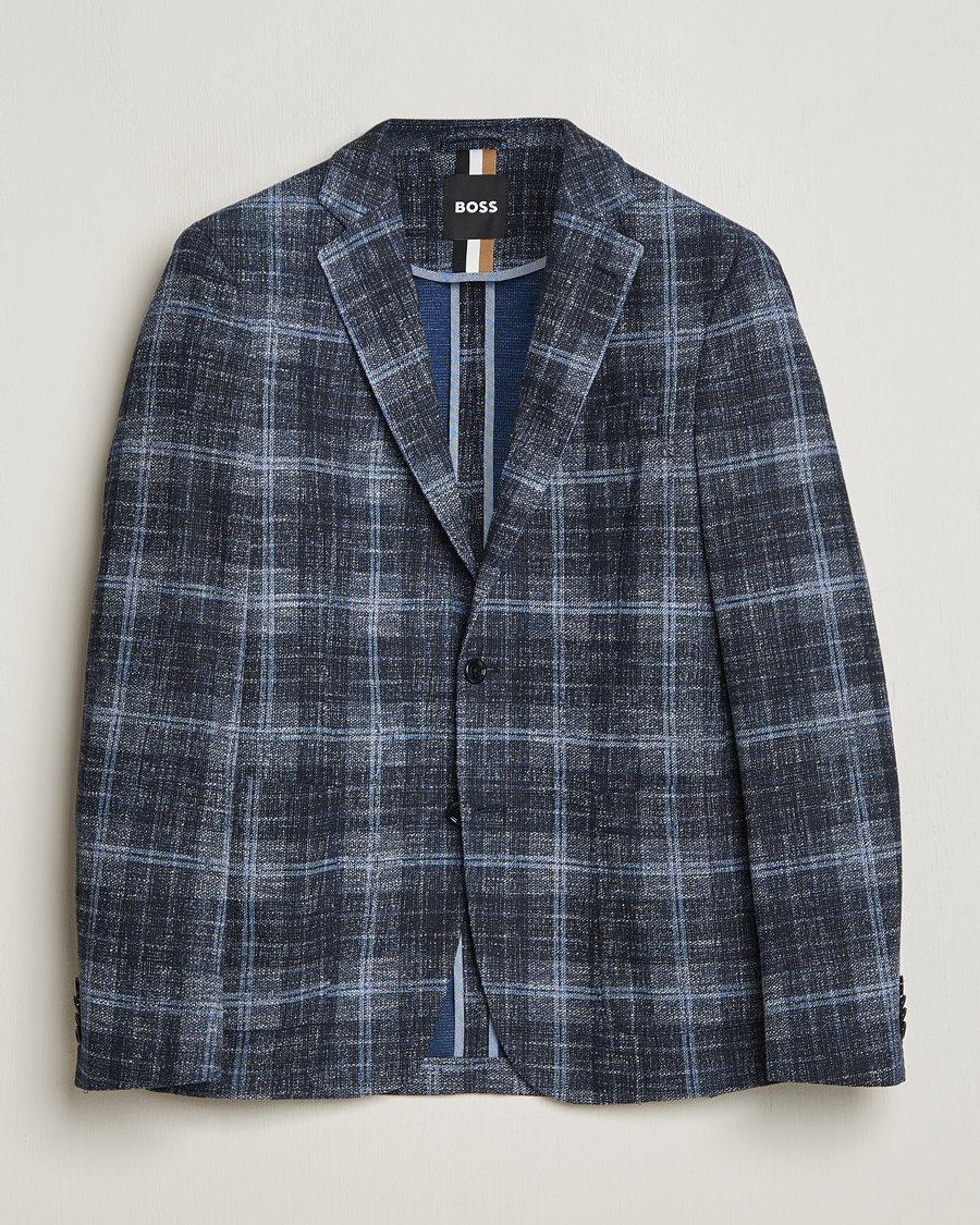 Men | Blazers | BOSS BLACK | Hanry Checked Jersey Blazer Dark Blue