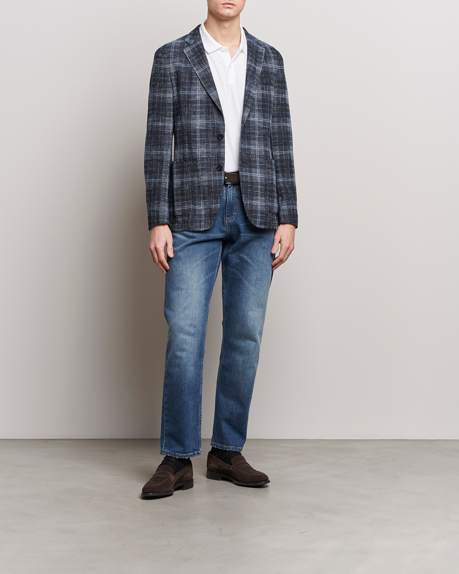 Men | Blazers | BOSS BLACK | Hanry Checked Jersey Blazer Dark Blue
