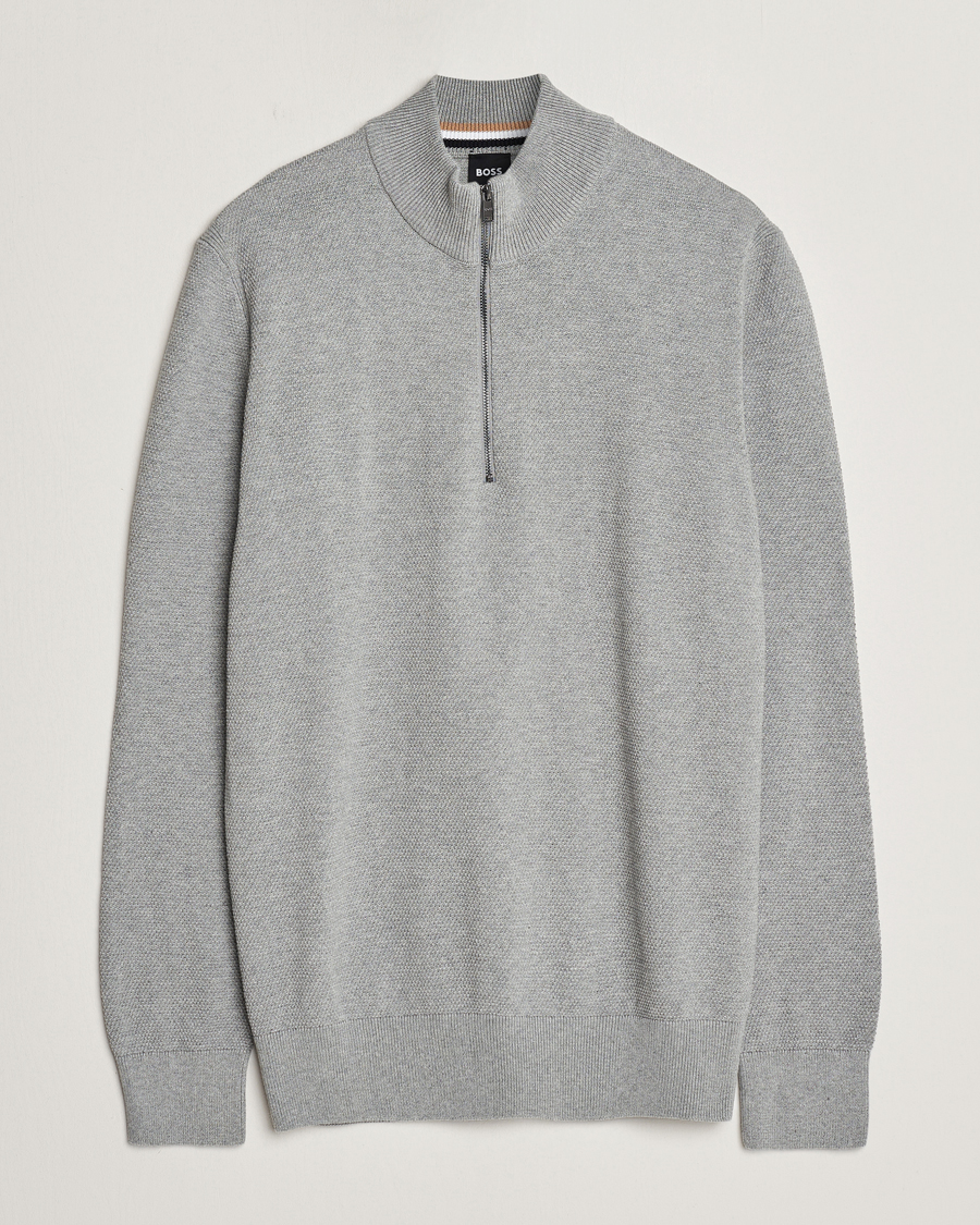 Men | Sweaters & Knitwear | BOSS BLACK | Ebrando Knitted Half-Zip Silver