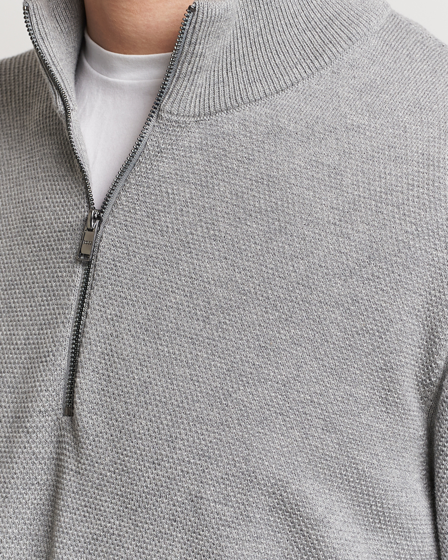 Men | Sweaters & Knitwear | BOSS BLACK | Ebrando Knitted Half-Zip Silver
