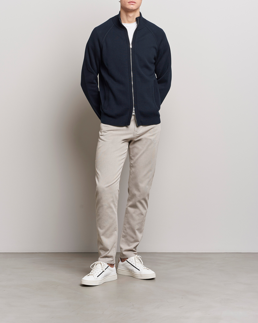 Men | Sweaters & Knitwear | BOSS BLACK | Perrone Knitted Full-Zip Dark Blue