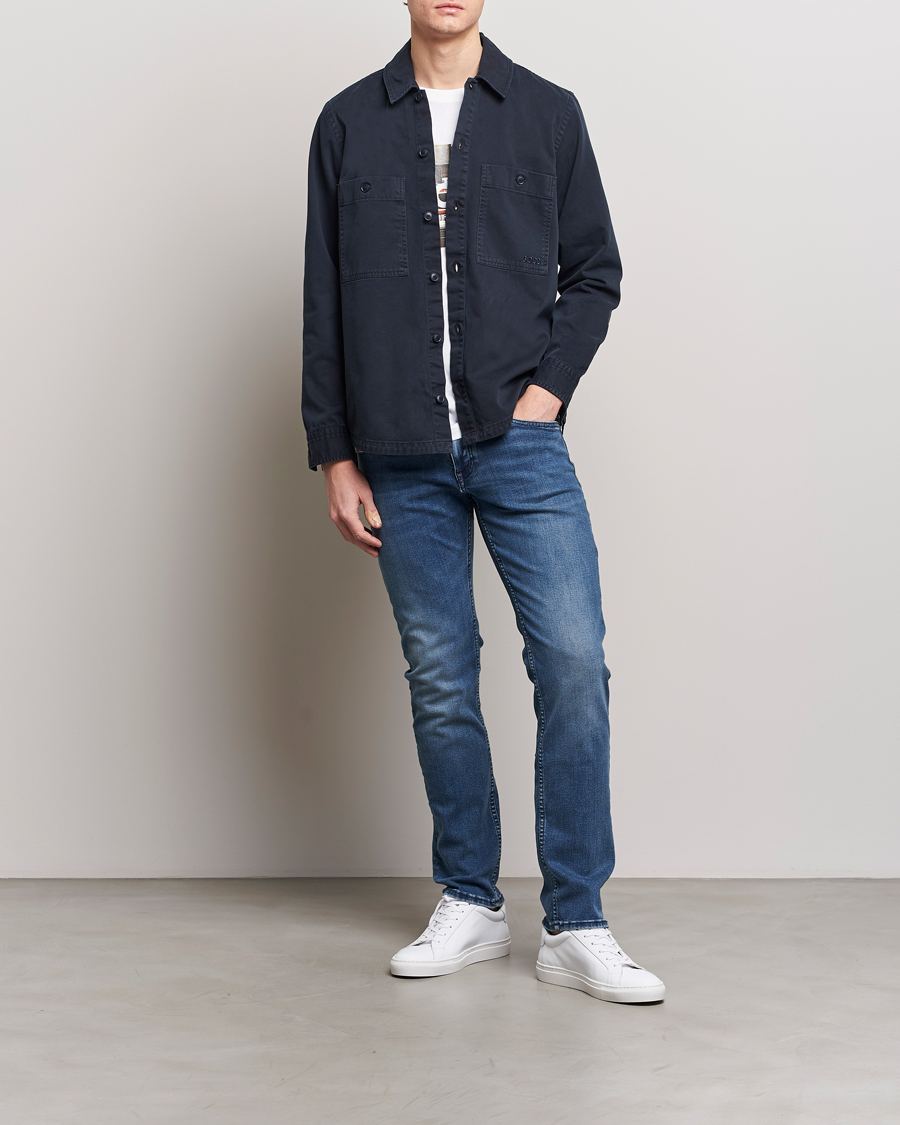 Men | Shirts | BOSS ORANGE | Locky Cotton Overshirt Dark Blue