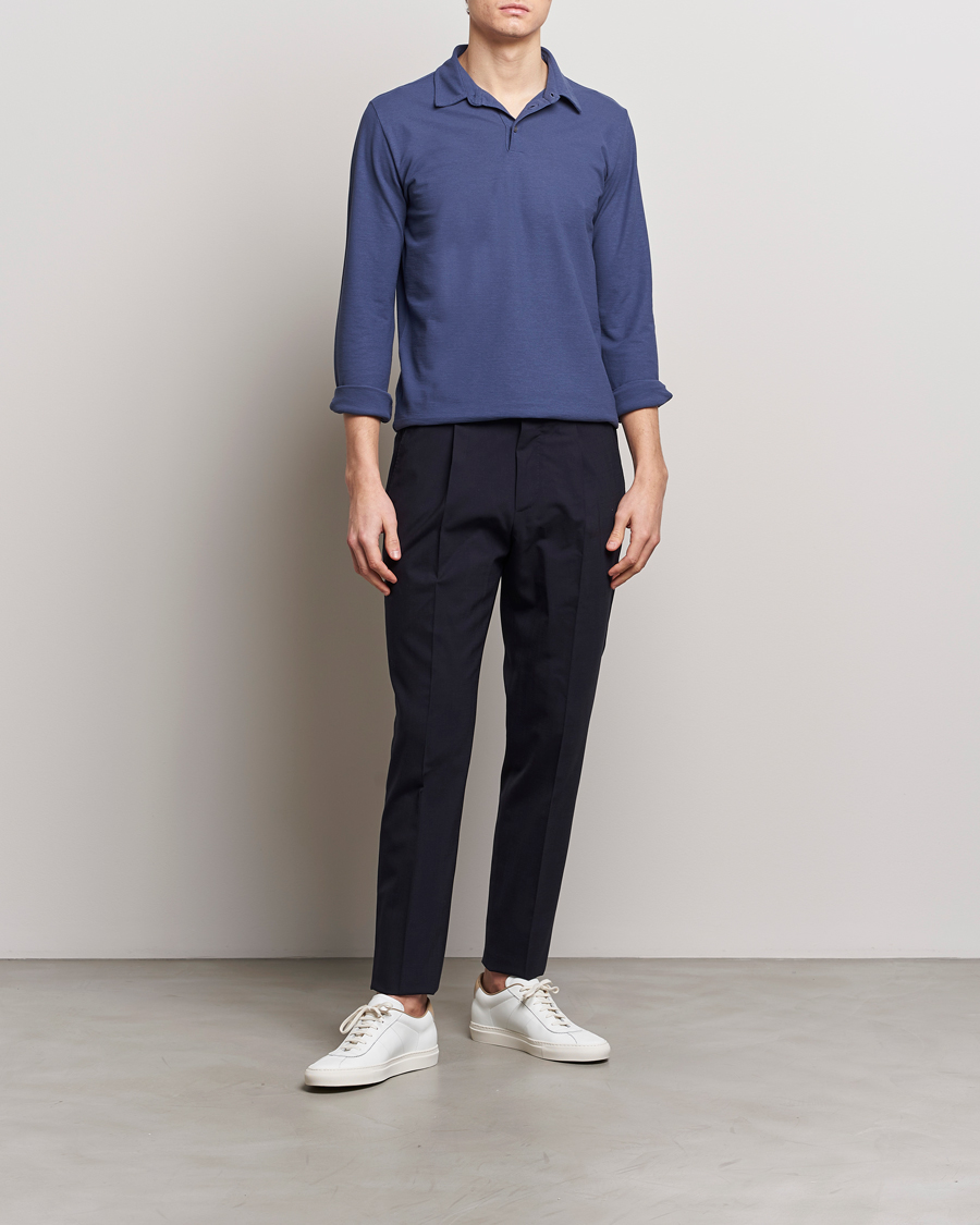 Men | Sweaters & Knitwear | Zanone | Ice Cotton Long Sleeve Polo Steel Blue