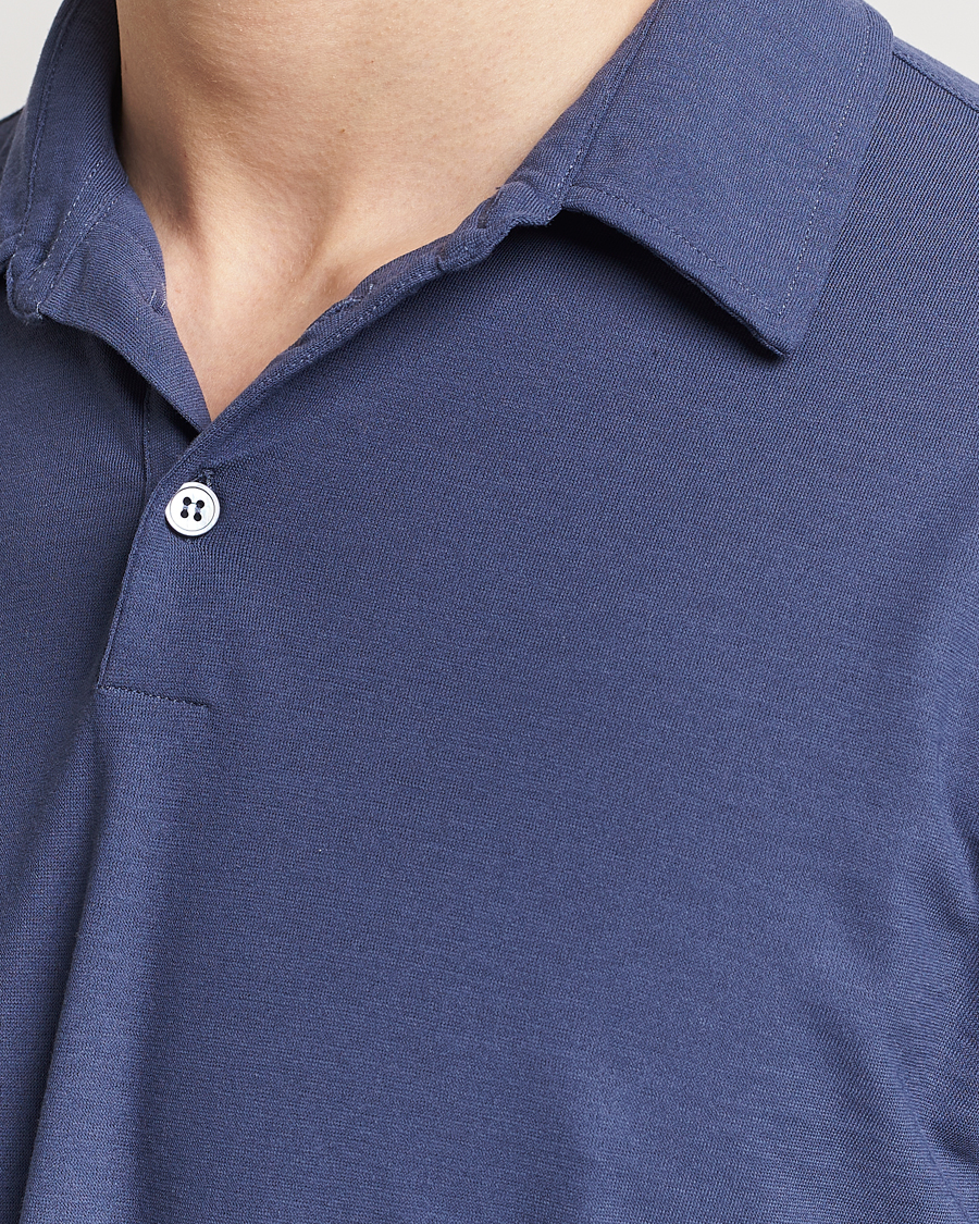 Men | Sweaters & Knitwear | Zanone | Ice Cotton Long Sleeve Polo Steel Blue