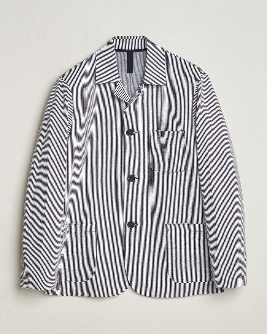 Men | Blazers | Harris Wharf London | Coolmax Striped Seersucker Drop Shoulder Blazer Blue/Cream