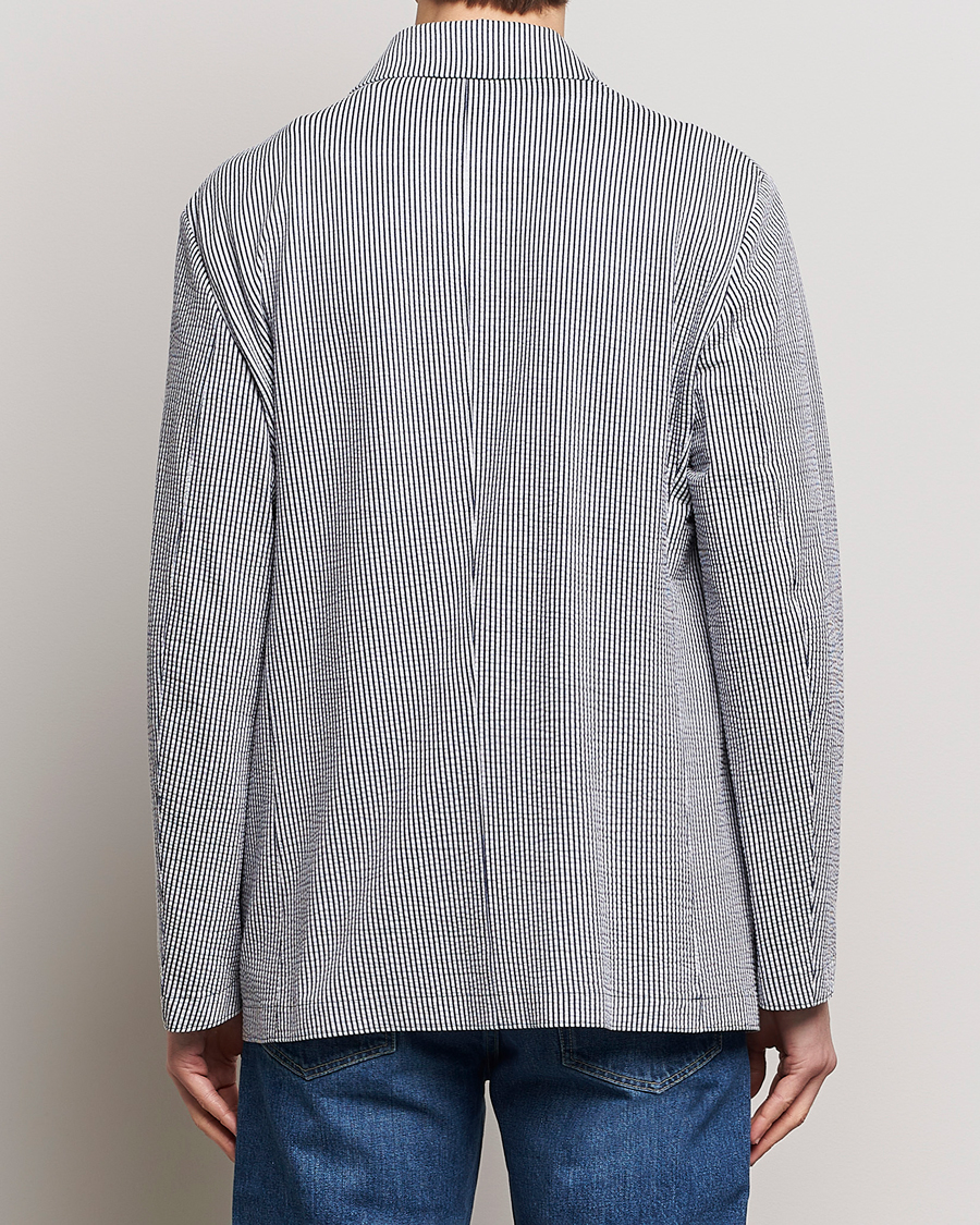 Men | Blazers | Harris Wharf London | Coolmax Striped Seersucker Drop Shoulder Blazer Blue/Cream